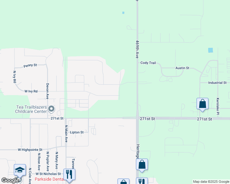 map of restaurants, bars, coffee shops, grocery stores, and more near 27061 469th Avenue in Tea