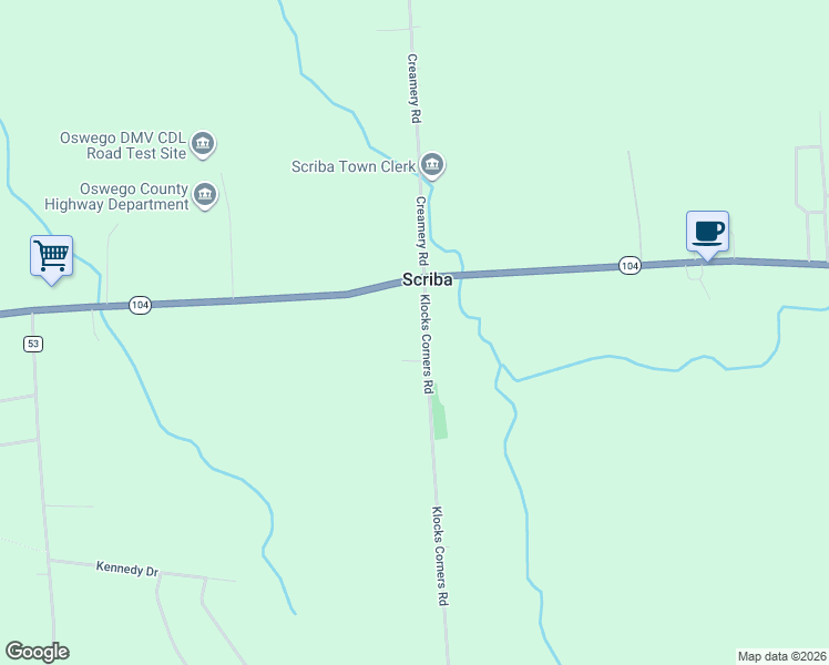 map of restaurants, bars, coffee shops, grocery stores, and more near 63 Klocks Corners Road in Oswego