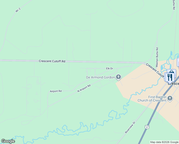 map of restaurants, bars, coffee shops, grocery stores, and more near 136755 Salmon Drive in Crescent