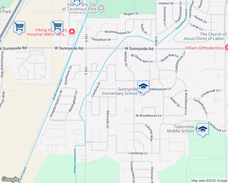 map of restaurants, bars, coffee shops, grocery stores, and more near 3790 Barossa Drive in Idaho Falls