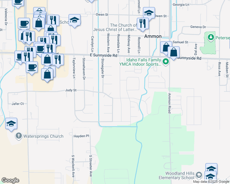 map of restaurants, bars, coffee shops, grocery stores, and more near 3091 Willowwood Circle in Ammon