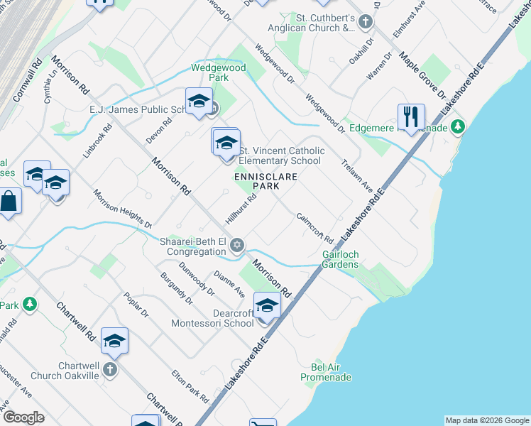 map of restaurants, bars, coffee shops, grocery stores, and more near 1259 Cleaver Drive in Oakville