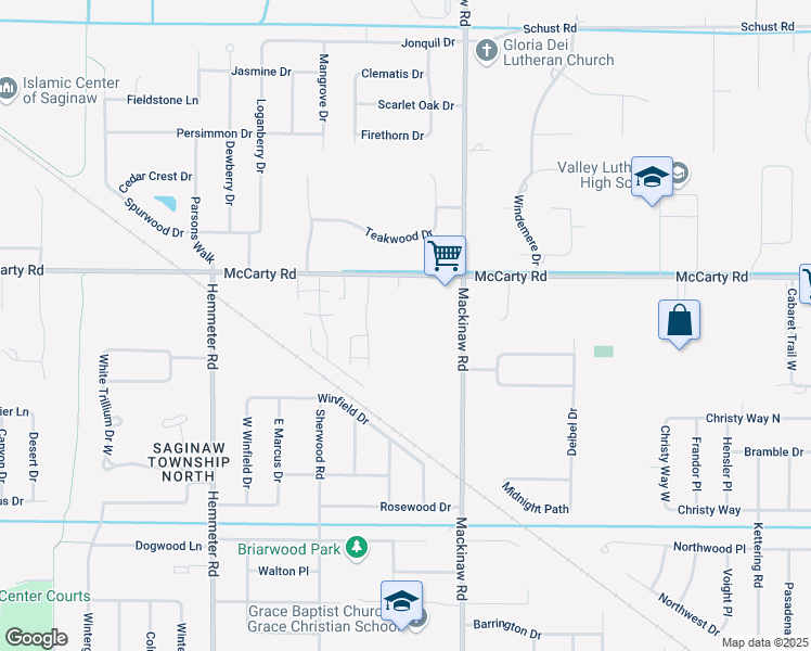 map of restaurants, bars, coffee shops, grocery stores, and more near 4141 McCarty Road in Saginaw