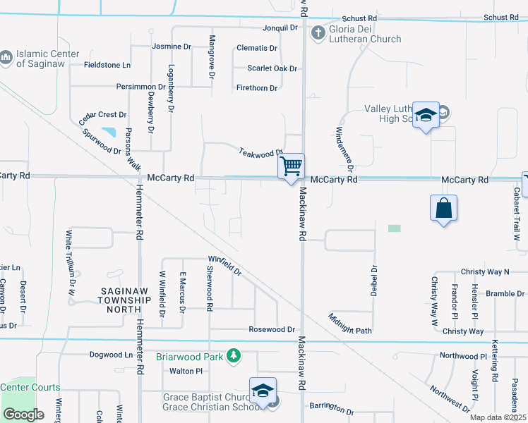 map of restaurants, bars, coffee shops, grocery stores, and more near 4141 McCarty Road in Saginaw