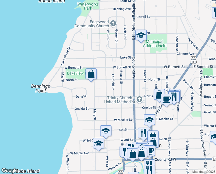 map of restaurants, bars, coffee shops, grocery stores, and more near 711 West Street in Beaver Dam