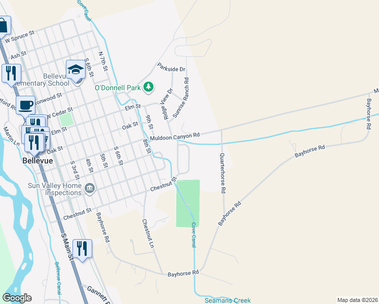 map of restaurants, bars, coffee shops, grocery stores, and more near Chestnut Loop in Bellevue