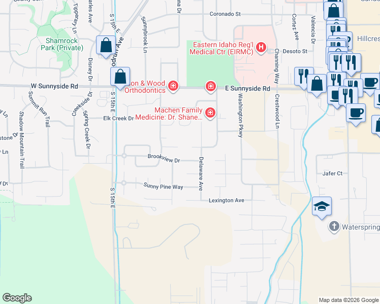 map of restaurants, bars, coffee shops, grocery stores, and more near 3691 Potomac Way in Idaho Falls