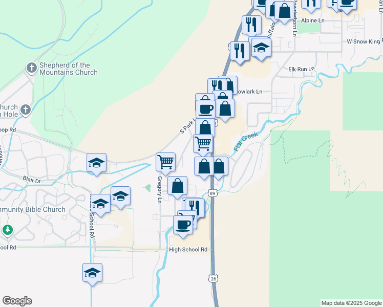 map of restaurants, bars, coffee shops, grocery stores, and more near 1030 Gregory Lane in Jackson