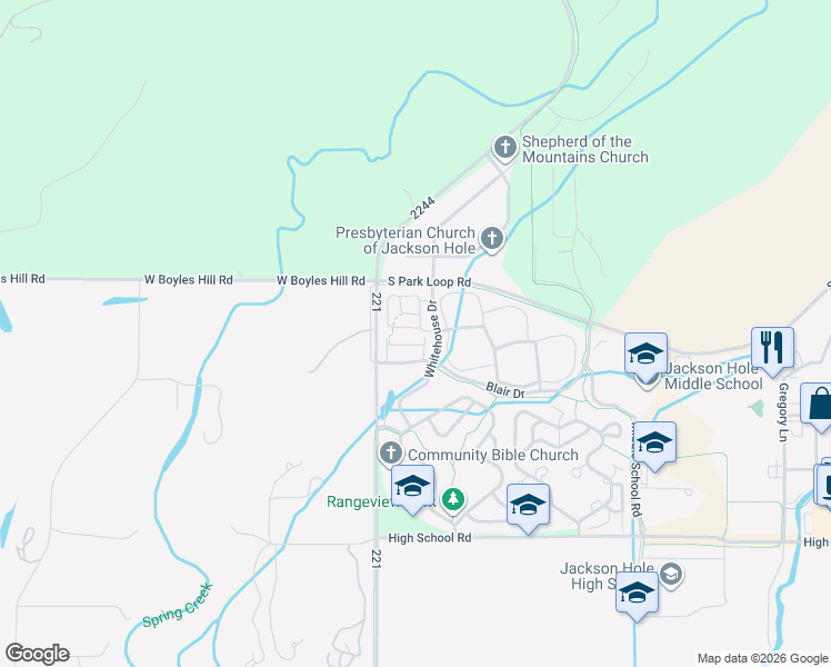 map of restaurants, bars, coffee shops, grocery stores, and more near Ellingwood Ln in Jackson
