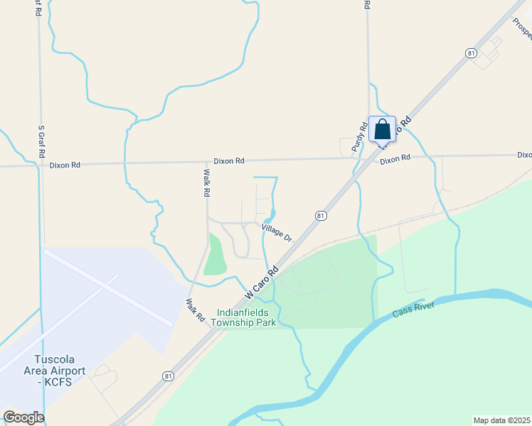 map of restaurants, bars, coffee shops, grocery stores, and more near Woodside Drive in Caro