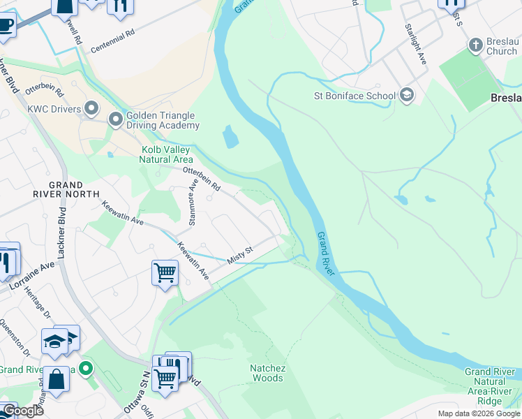 map of restaurants, bars, coffee shops, grocery stores, and more near in Kitchener
