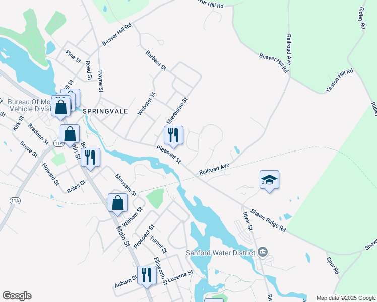 map of restaurants, bars, coffee shops, grocery stores, and more near 8 Woodvale Court in Sanford