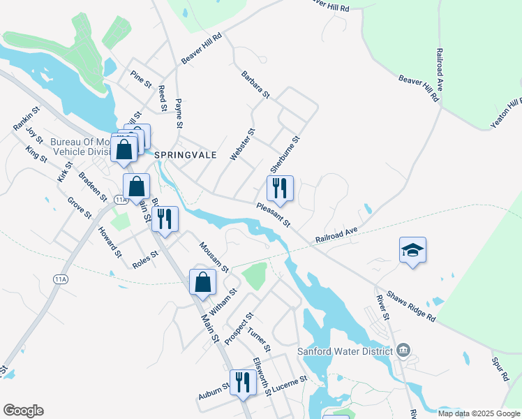 map of restaurants, bars, coffee shops, grocery stores, and more near 67 Pleasant Street in Sanford