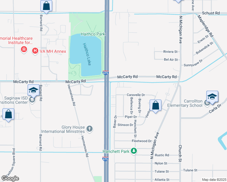 map of restaurants, bars, coffee shops, grocery stores, and more near 3912 Bauer Drive in Saginaw