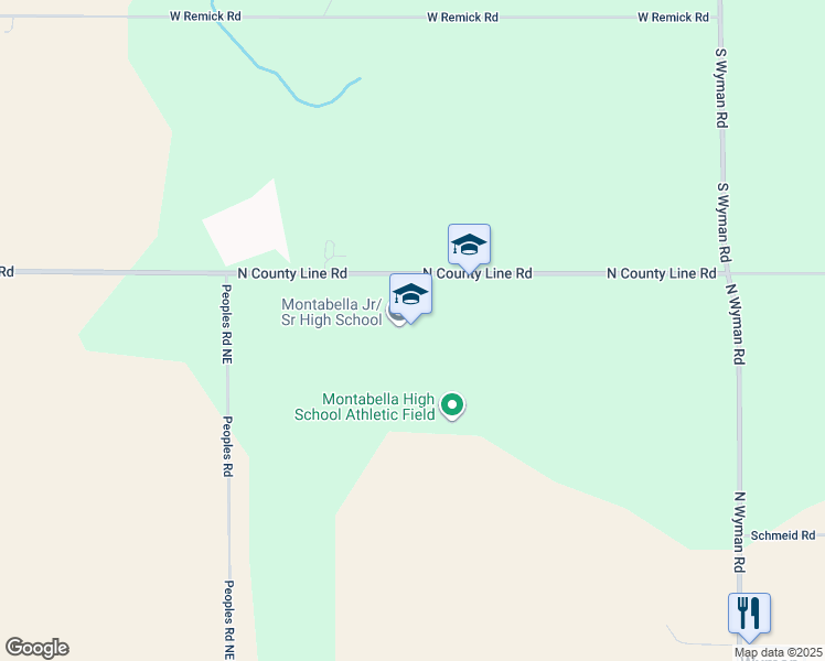 map of restaurants, bars, coffee shops, grocery stores, and more near 1324 North County Line Road in Blanchard