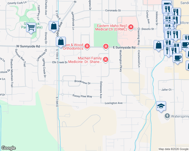map of restaurants, bars, coffee shops, grocery stores, and more near 3691 Potomac Way in Idaho Falls