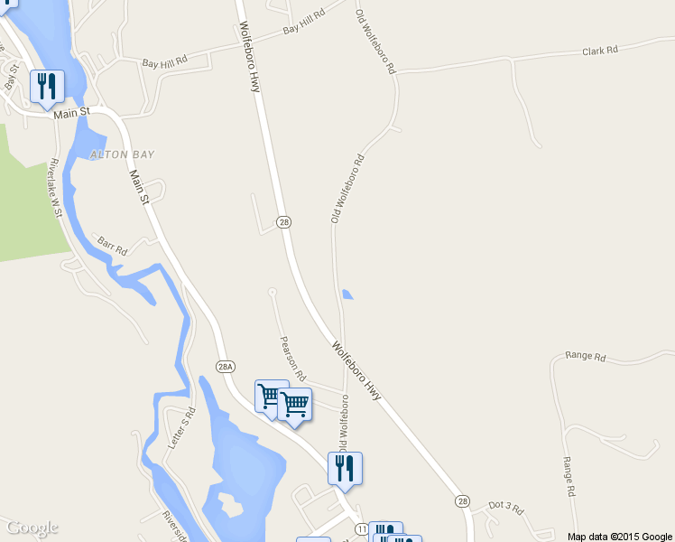map of restaurants, bars, coffee shops, grocery stores, and more near 118 Old Wolfeboro Road in Alton