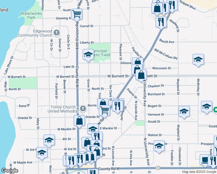 map of restaurants, bars, coffee shops, grocery stores, and more near 300 Declark Street in Beaver Dam