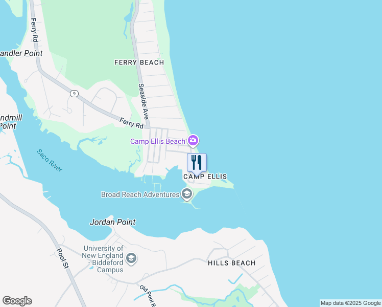 map of restaurants, bars, coffee shops, grocery stores, and more near 7 North Avenue in Saco