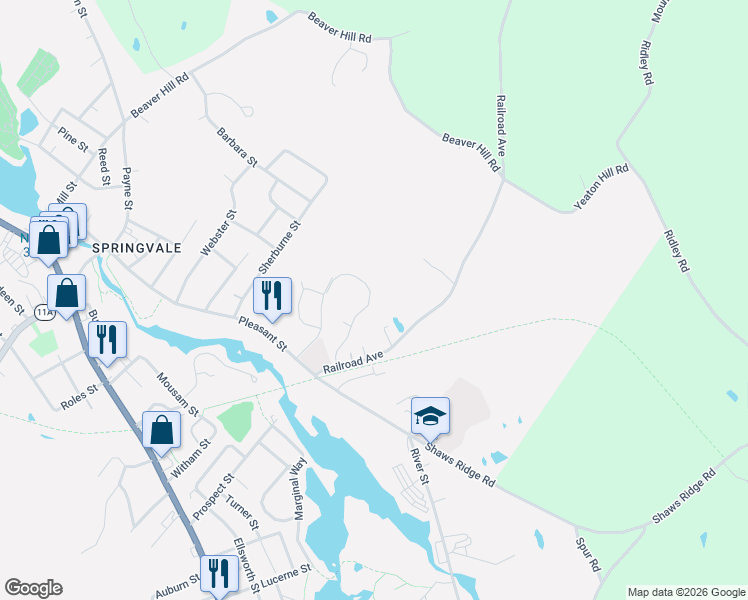 map of restaurants, bars, coffee shops, grocery stores, and more near 43 Signal Street in Sanford