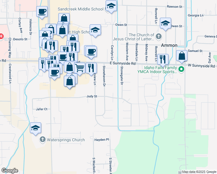 map of restaurants, bars, coffee shops, grocery stores, and more near 2961 Oakhaven Circle in Ammon