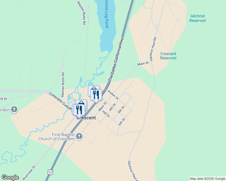 map of restaurants, bars, coffee shops, grocery stores, and more near 109 Potter Street in Gilchrist