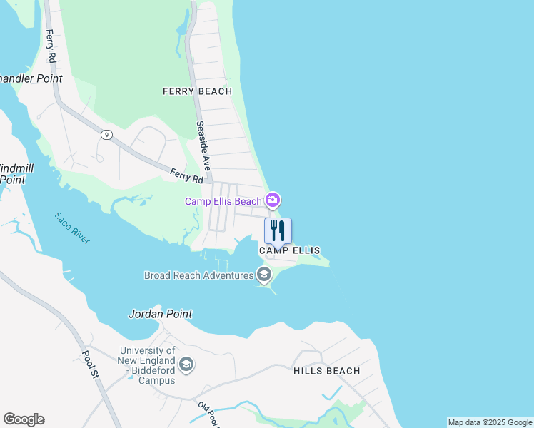 map of restaurants, bars, coffee shops, grocery stores, and more near 7-5 North Avenue in Saco
