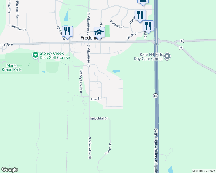map of restaurants, bars, coffee shops, grocery stores, and more near 264 Clover Lane in Fredonia