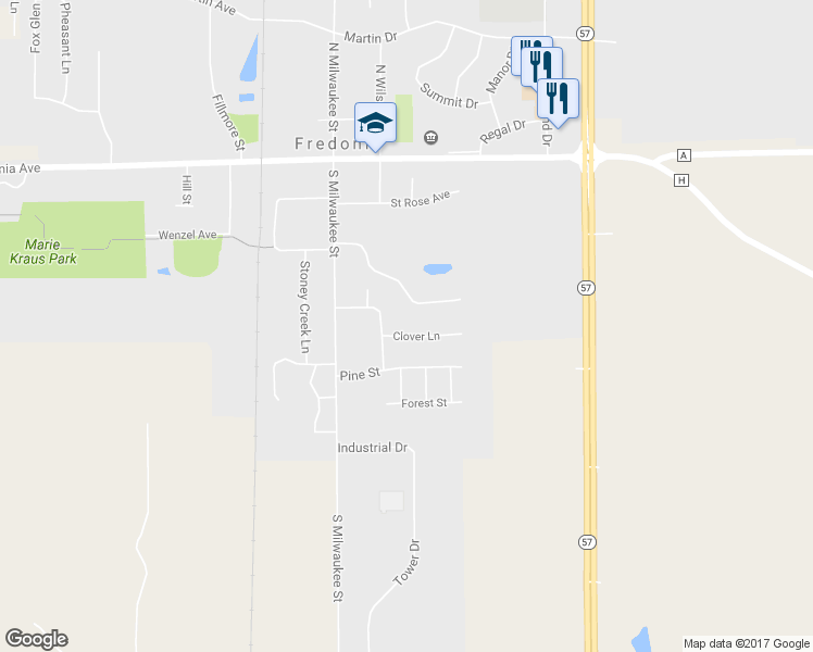 map of restaurants, bars, coffee shops, grocery stores, and more near 264 Clover Lane in Fredonia