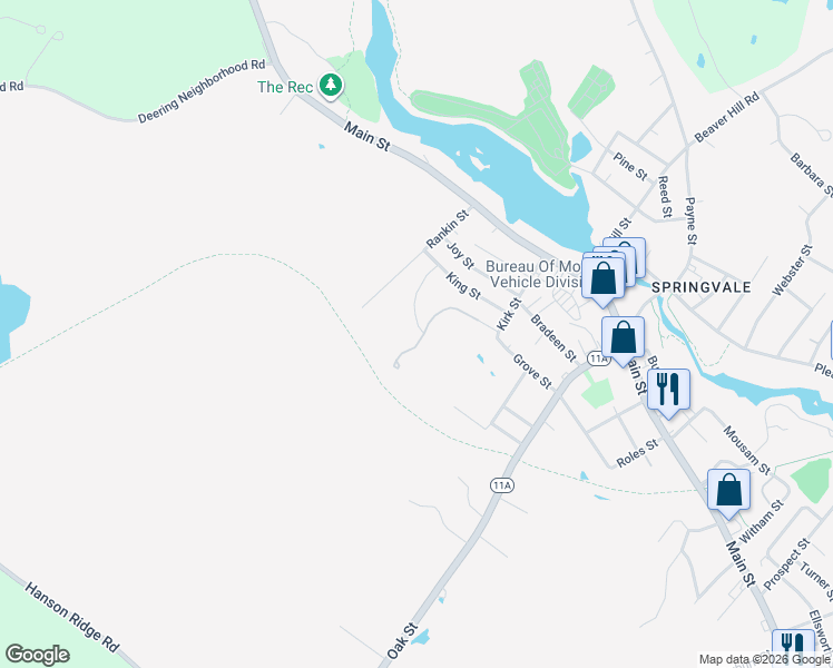 map of restaurants, bars, coffee shops, grocery stores, and more near 2 Summer Street in Sanford