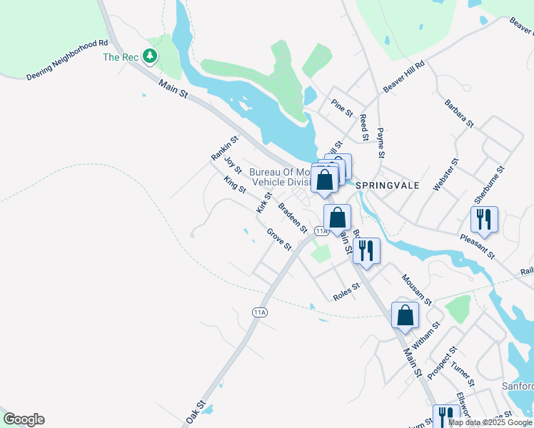 map of restaurants, bars, coffee shops, grocery stores, and more near 27 Grove Street in Sanford
