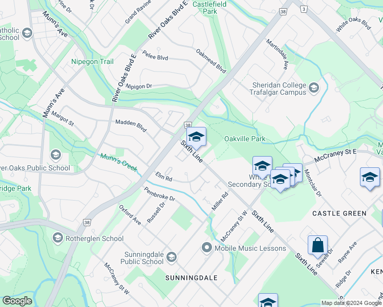 map of restaurants, bars, coffee shops, grocery stores, and more near 1516 Sixth Line in Oakville