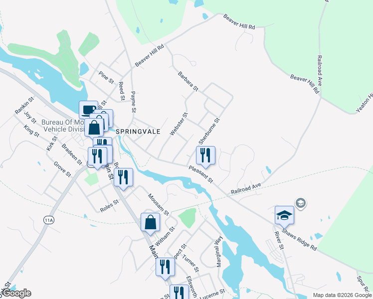 map of restaurants, bars, coffee shops, grocery stores, and more near 17 Weeman Street in Sanford
