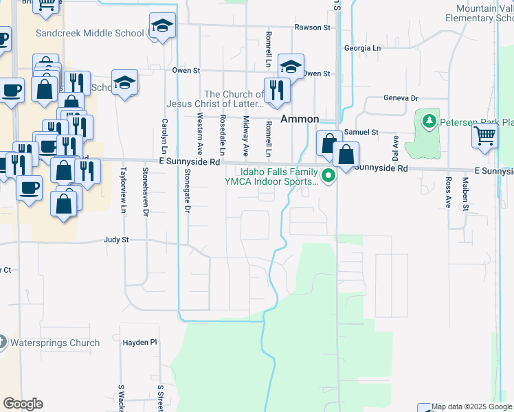 map of restaurants, bars, coffee shops, grocery stores, and more near 3210 East Sunnyside Road in Ammon