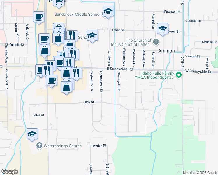 map of restaurants, bars, coffee shops, grocery stores, and more near 2961 Oakhaven Circle in Ammon