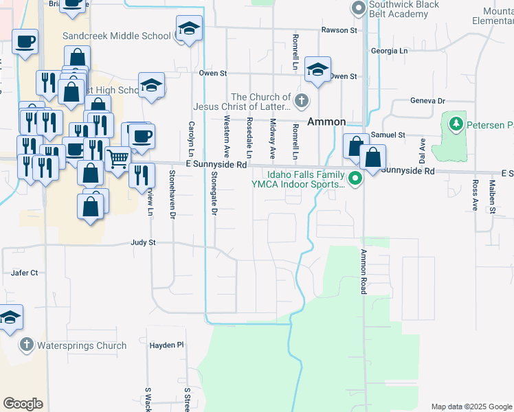 map of restaurants, bars, coffee shops, grocery stores, and more near 3505 Rich Lane in Ammon