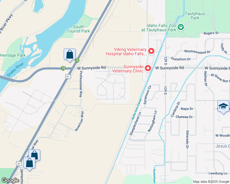 map of restaurants, bars, coffee shops, grocery stores, and more near 3610 East Elswood Drive in Idaho Falls