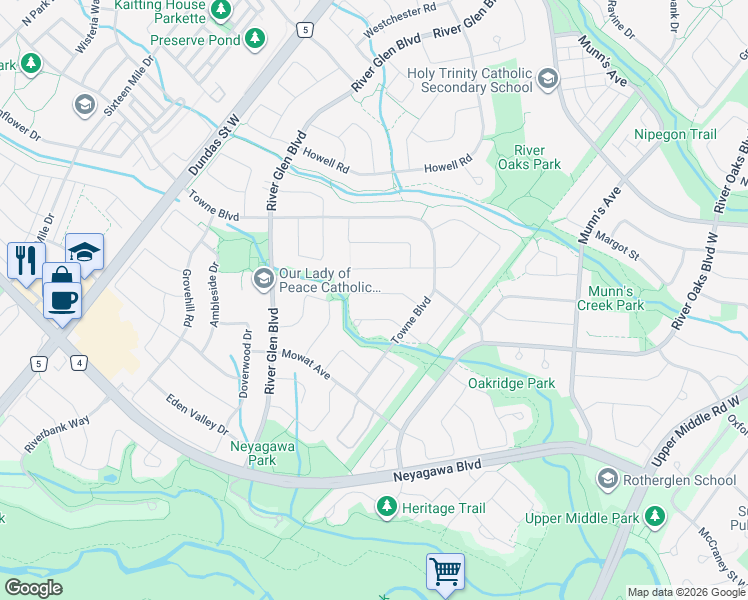 map of restaurants, bars, coffee shops, grocery stores, and more near 381 Callaghan Crescent in Oakville