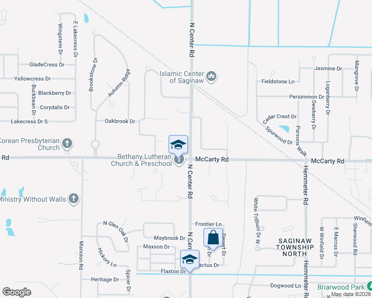 map of restaurants, bars, coffee shops, grocery stores, and more near 4093 North Center Road in Saginaw