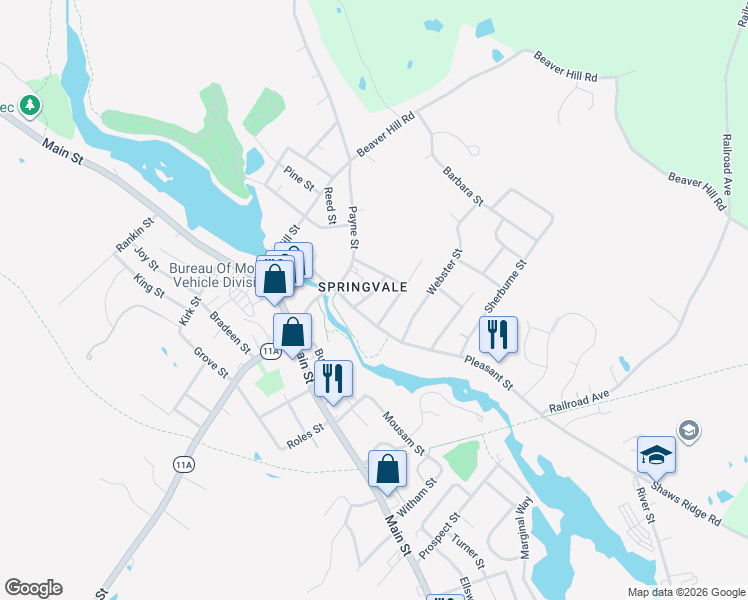 map of restaurants, bars, coffee shops, grocery stores, and more near 1 George Street in Sanford