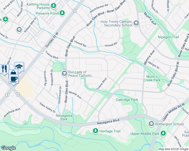 map of restaurants, bars, coffee shops, grocery stores, and more near 390 Callaghan Crescent in Oakville