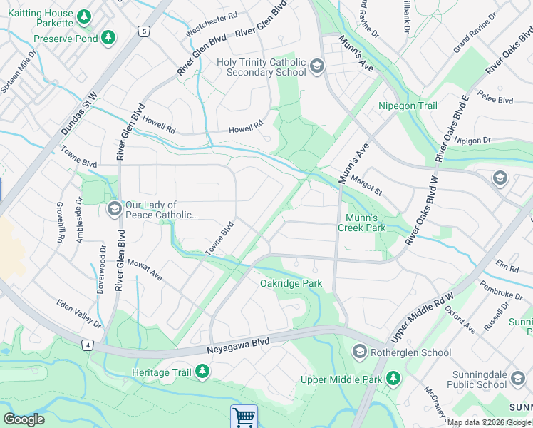 map of restaurants, bars, coffee shops, grocery stores, and more near 226 Ross Lane in Oakville