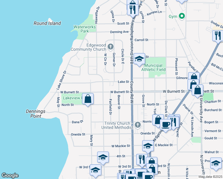 map of restaurants, bars, coffee shops, grocery stores, and more near 908 Beaver Street in Beaver Dam