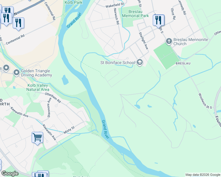 map of restaurants, bars, coffee shops, grocery stores, and more near 138 Adeline Crescent in Woolwich