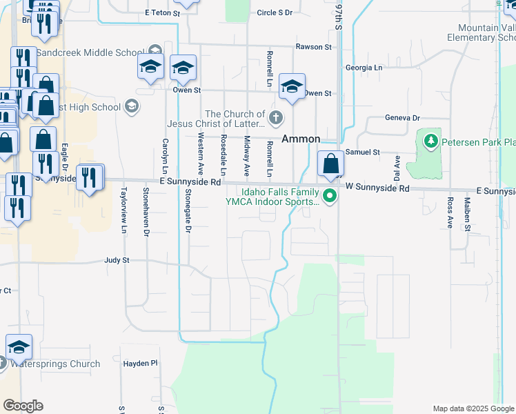 map of restaurants, bars, coffee shops, grocery stores, and more near 3210 East Sunnyside Road in Ammon