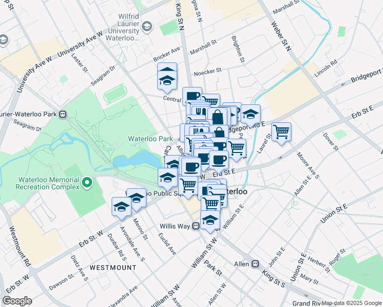 map of restaurants, bars, coffee shops, grocery stores, and more near 28 Dorset Street in Waterloo