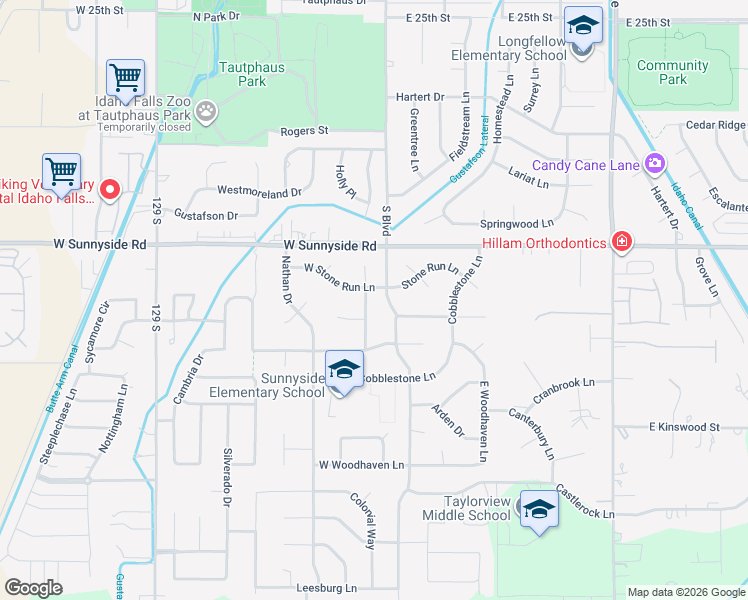 map of restaurants, bars, coffee shops, grocery stores, and more near in Idaho Falls