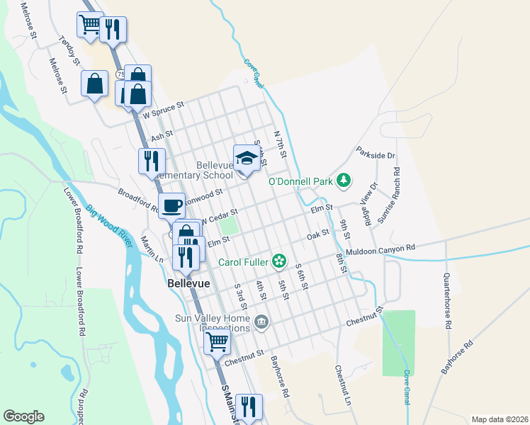 map of restaurants, bars, coffee shops, grocery stores, and more near 200-298 N 5th St in Bellevue