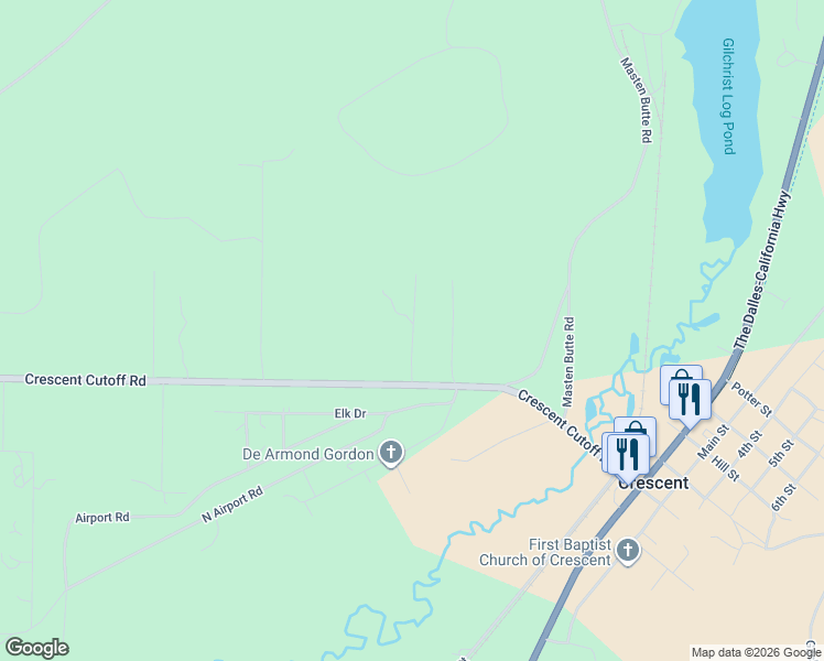 map of restaurants, bars, coffee shops, grocery stores, and more near 137125 Bitterbrush Lane in Crescent