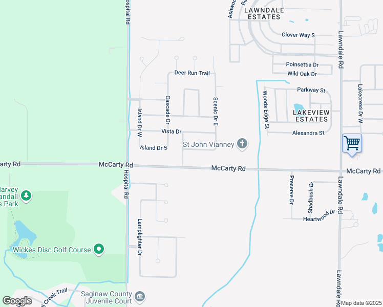 map of restaurants, bars, coffee shops, grocery stores, and more near 6665 Scenic Drive South in Saginaw